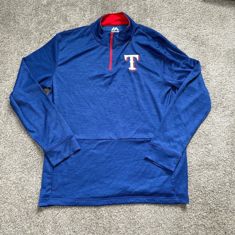 Majestic Texas Rangers MLB 1/4 Zip Pullover Jacket Men's Size L Blue/Red